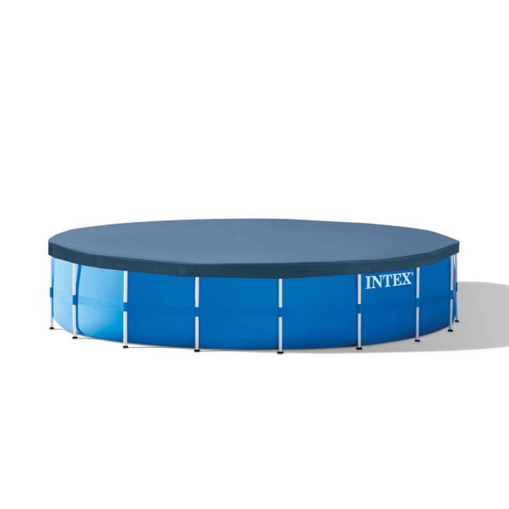 Intex 18 ft. W x 4 ft. Round Metal Frame Above Ground Swimming Pool Set Pump, Ladder and Cover