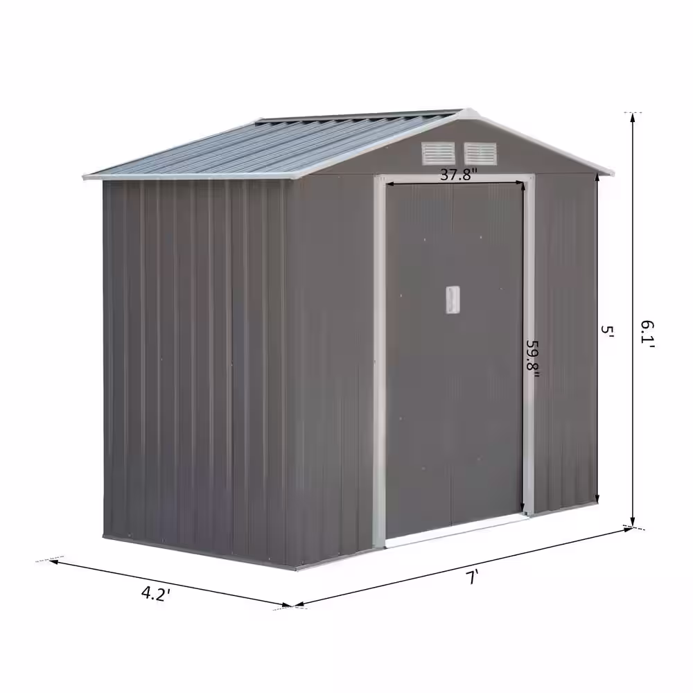 Outsunny 7 ft. x 4 ft. Metal Outdoor Backyard Garden Utility Storage Tool Shed Kit with Spacious Layout and Durable Construction