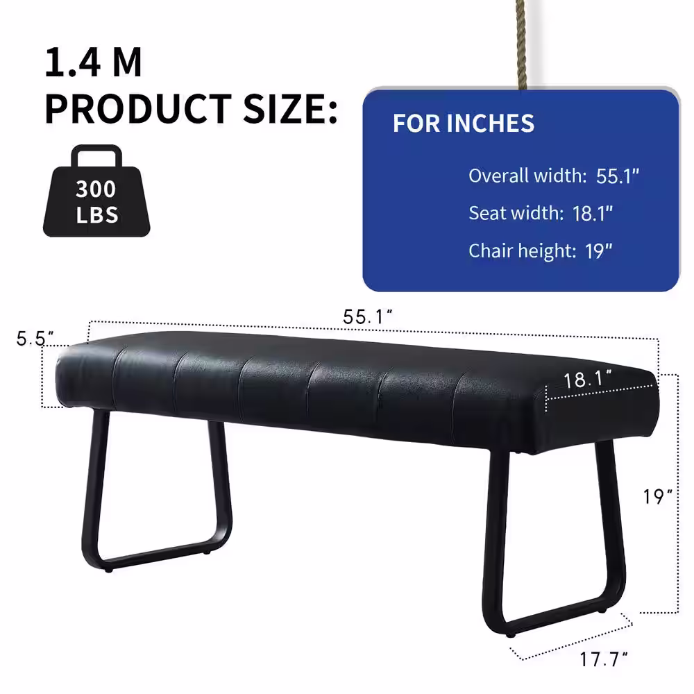 GOJANE Modern Black Dining Bench Backless with Metal Legs 55.1 in. (Black)