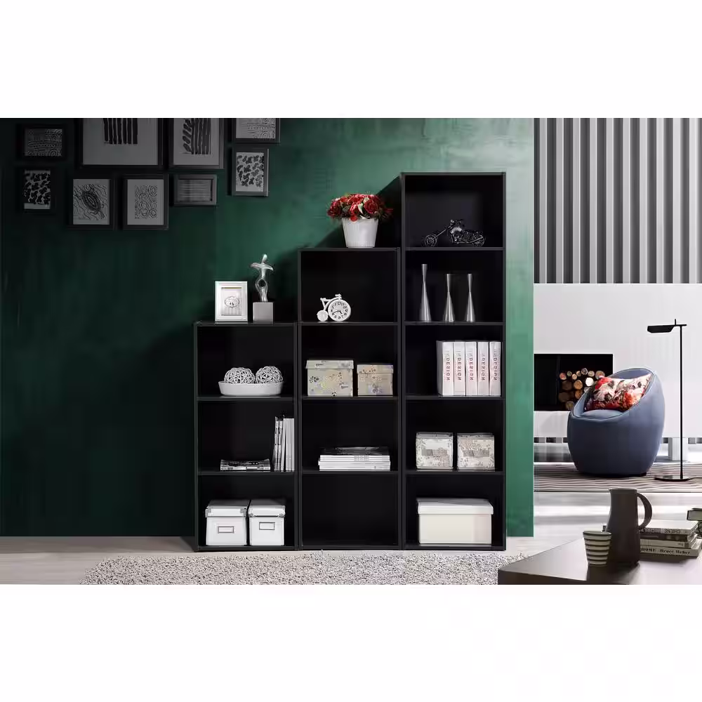 HODEDAH 3-Shelf, 36 in. H Black Bookcase