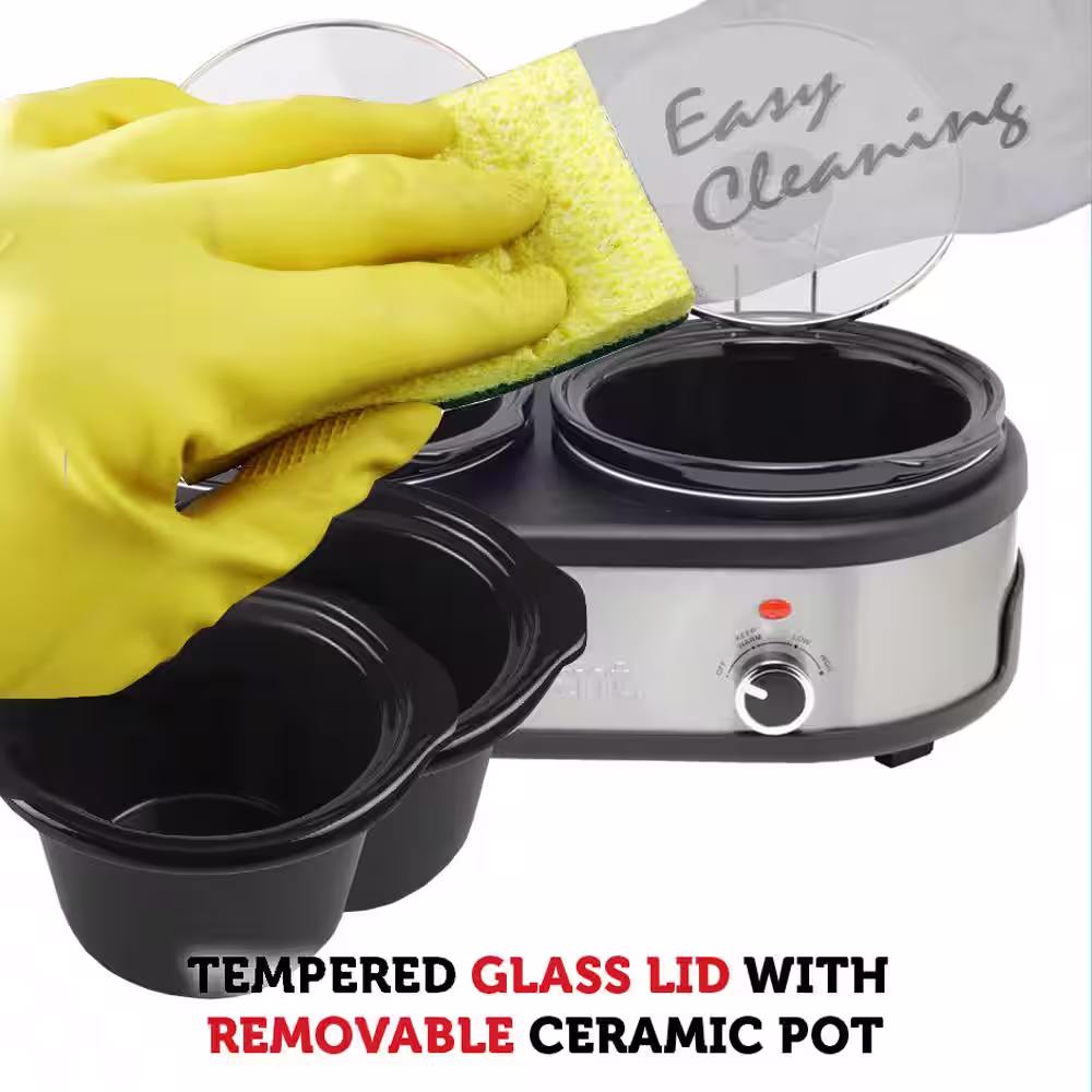 Courant 5 qt. (2.5 qt.) Each Double Slow Cooker - Stainless Steel