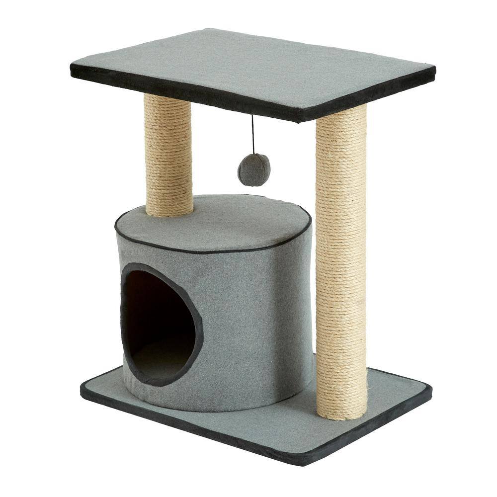 None 20.9 in. Gray Cherry Cat Tree Felt with Condo