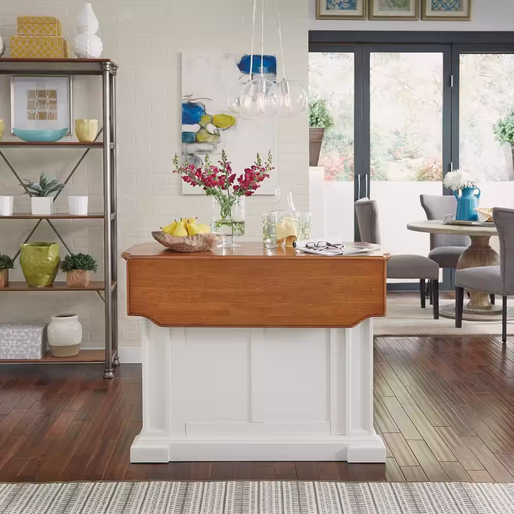 HOMESTYLES Americana White Kitchen Island With Drop Leaf