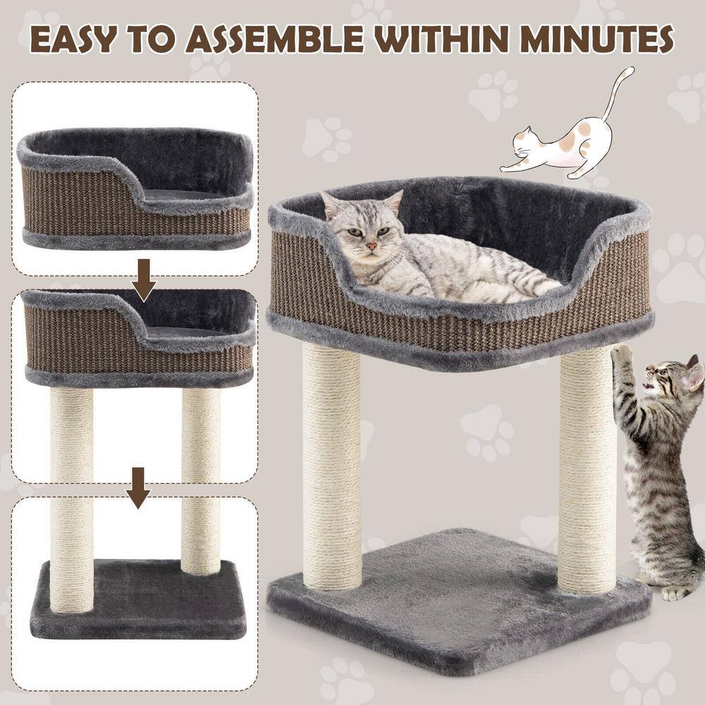 ANGELES HOME Gray Multi-Level Cat Climbing Tree with Scratching Posts and Large Plush Perch
