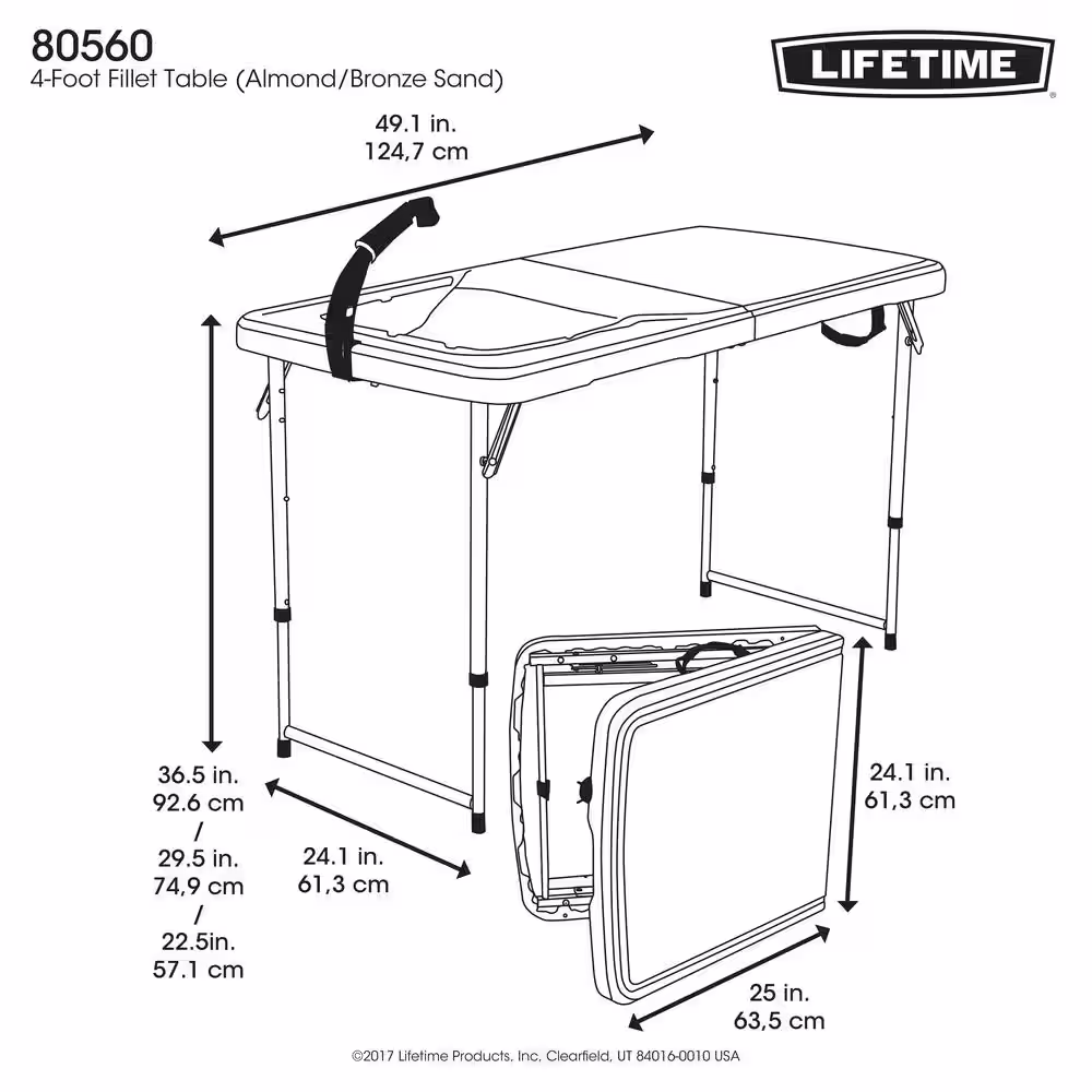 Lifetime 4 ft. Adjustable Height Fold-in-Half Fillet Table; Almond