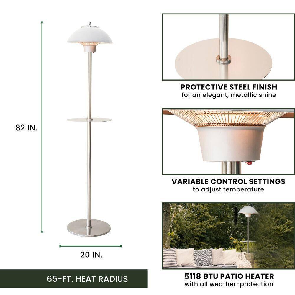 Hanover 1500-Watt Infrared Electric Patio Heater with Built-In Table Stand in Silver