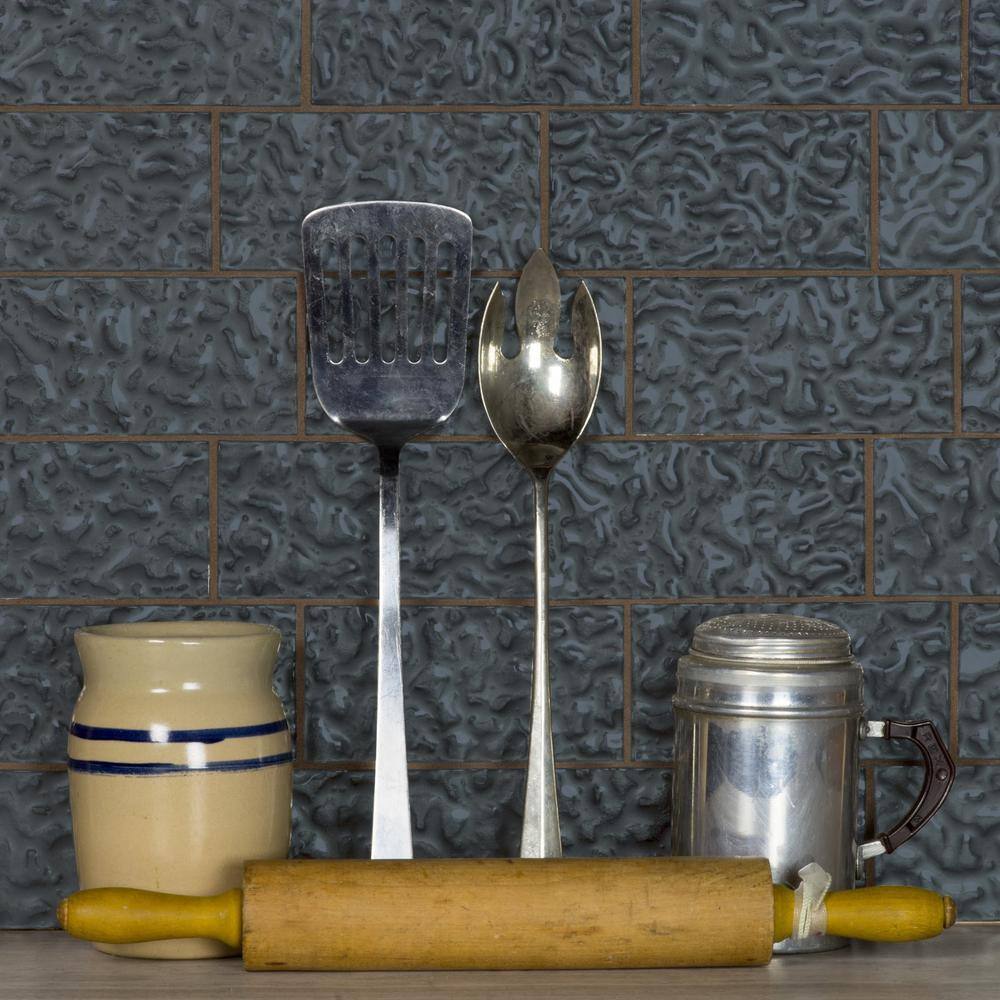 ABOLOS Metallics Glossy Carbon Frost Gray Subway 3 in. x 6 in. Textured Glass Decorative Wall Tile (1 Sq. Ft./Pack)