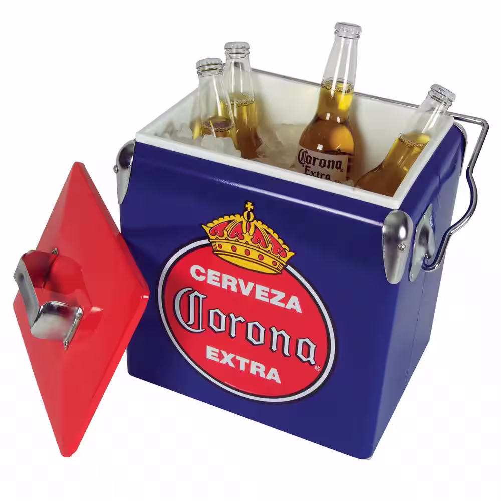 Koolatron Corona Retro Ice Chest Beverage Cooler with Bottle Opener 13L (14 qt.) 18 Can, Blue and Red