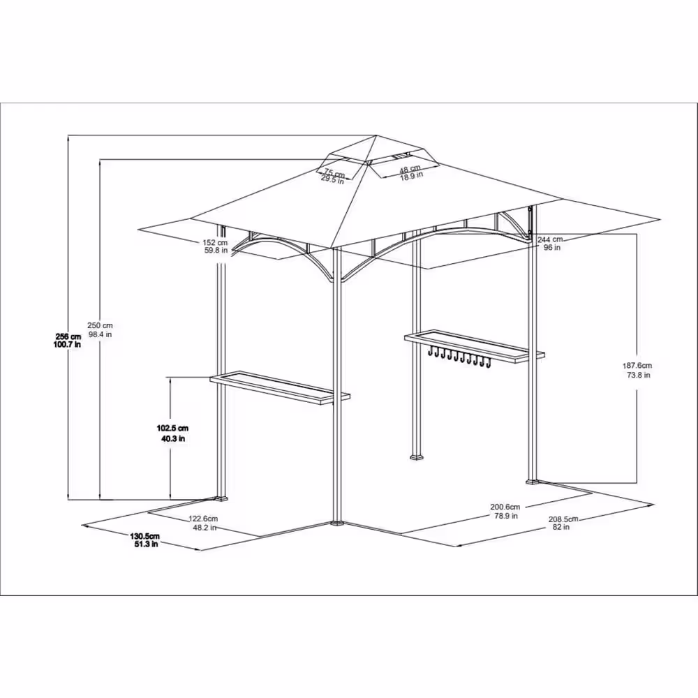 Sunjoy Jonas 5 ft. x 8 ft. Black Steel 2-Tier Grill Gazebo with Red Canopy