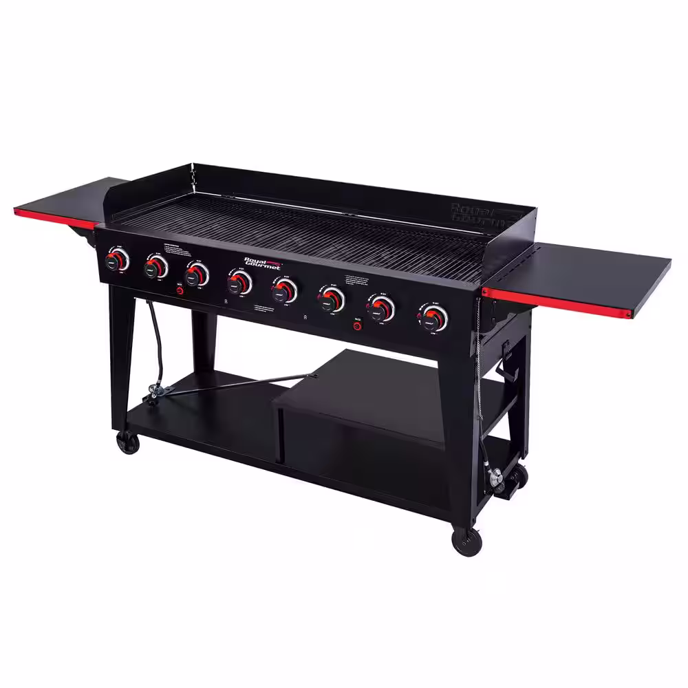 Royal Gourmet 8-Burner Event Propane Gas Grill with 2 Folding Side Tables in Black