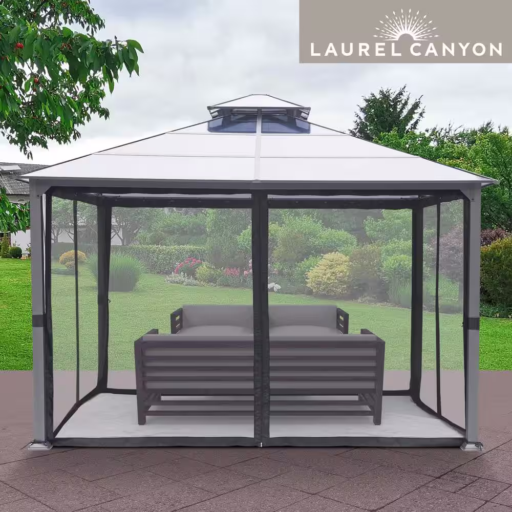 LAUREL CANYON 12 ft. x 12 ft. Polycarbonate Gazebo with Mosquito Netting (2-Tier)