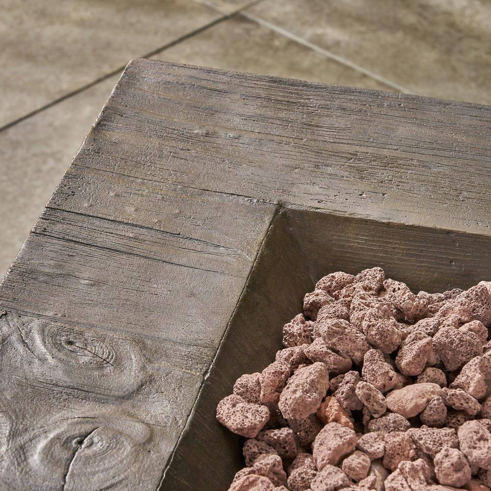 Noble House Clyde 32 in. x 23 in. Square Concrete Propane Fire Pit in Natural Wood