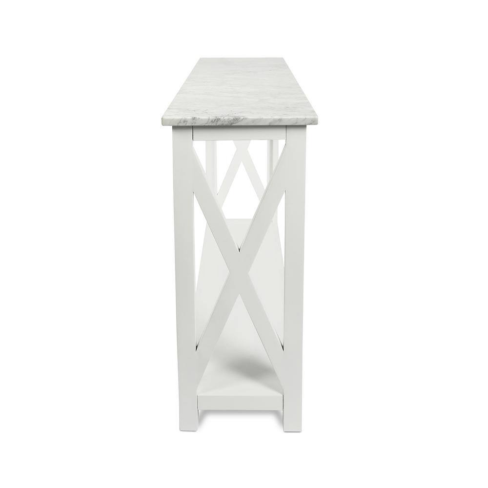 AndMakers Agatha 31.5 in. Carrara White Rectangular Italian Marble Console Table with White Legs