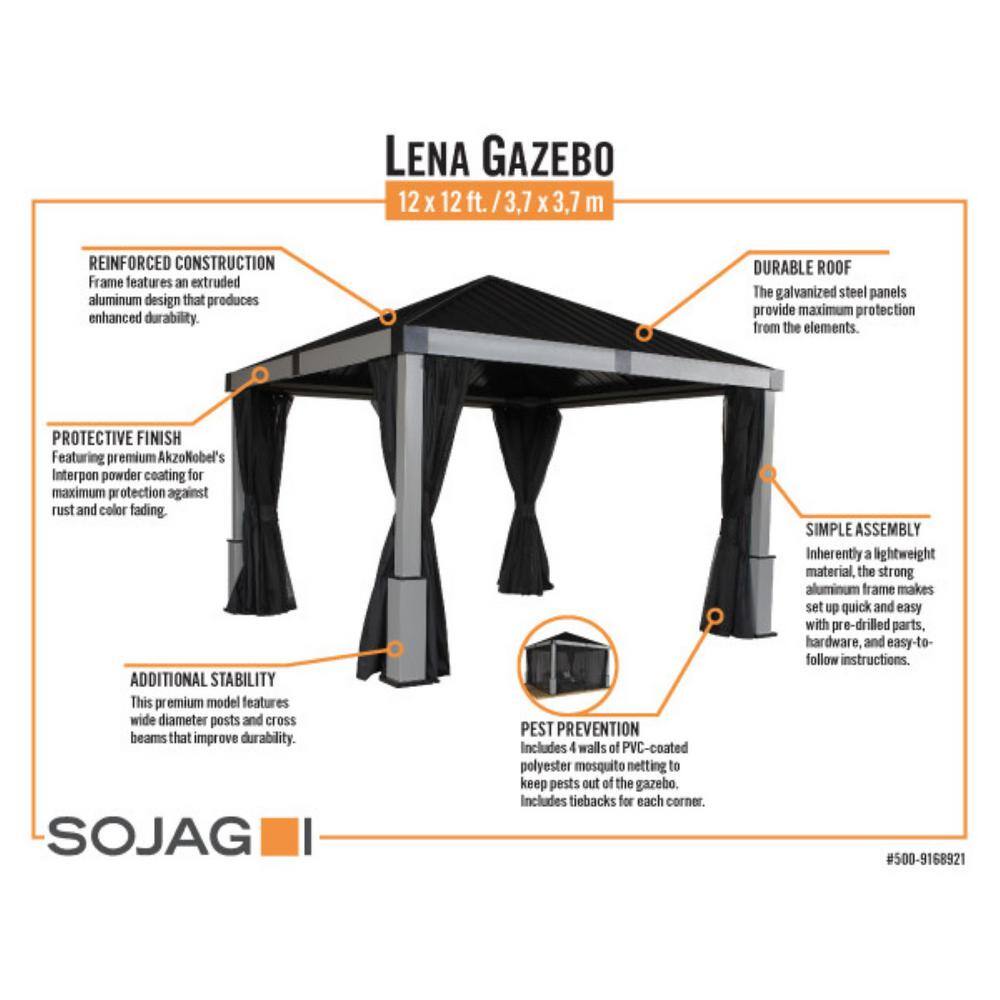 Sojag Lena 12 ft. x 12 ft. Grey Hard Top Rustproof Aluminum Framed Gazebo