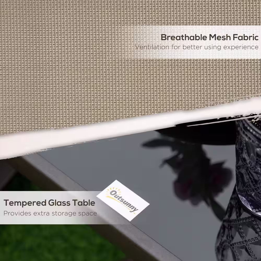 Outsunny Grey 3-Piece Metal Gliding Chair and Tea Table Set Lawn Chair with Tempered Glass