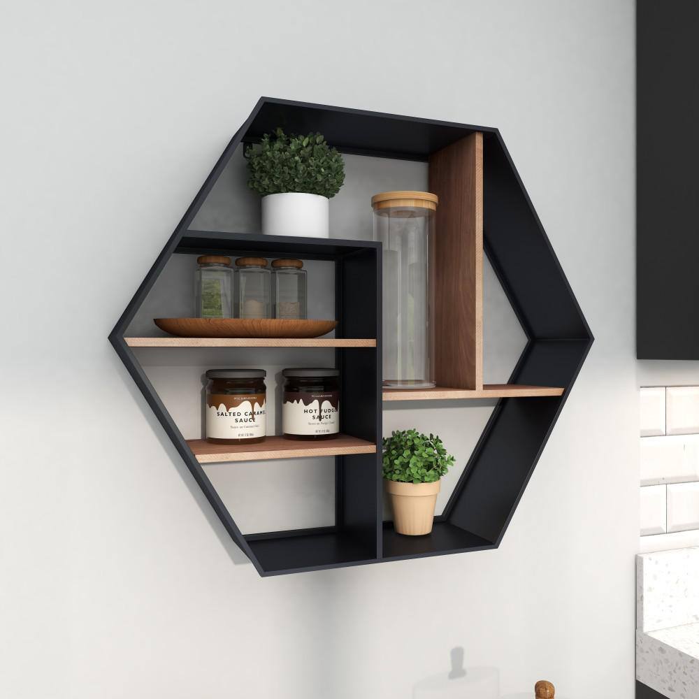 None 22 in. x 16 in. Brown Metal Industrial Wall Shelf