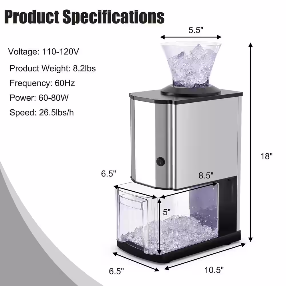 Costway Electric Stainless Steel Ice Crusher Machine Professional Tabletop 424 oz. in Silver
