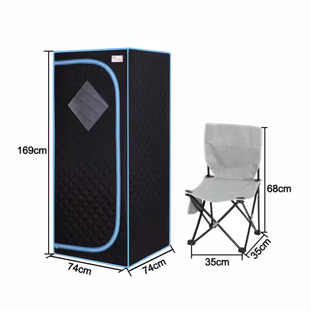 cadeninc 1-Person Black Full Body Steam Portable Sauna Tent with Steam Generator, Foldable Chair, Remote Control and Timer