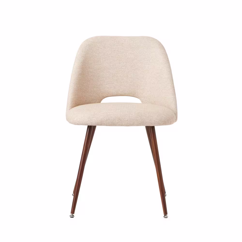 None Upholstered Modern Cutout Back Dining Chair with Walnut Leg (Set of 4)