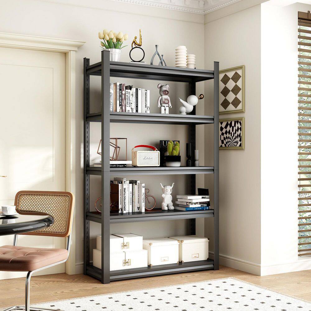 None Black Heavy Duty 5-Tier Steel Shelving Unit (47.24 in. W x 77.95 in. H x 18 in. D)
