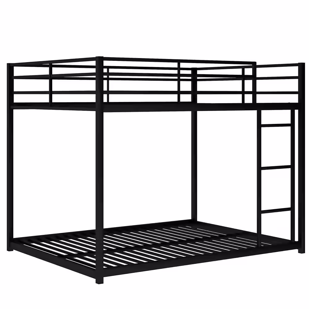 Harper & Bright Designs Black Full Over Full Metal Low Bunk Bed with Ladder