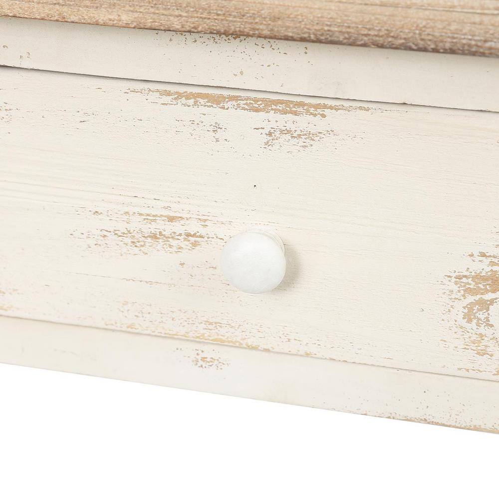 LuxenHome 36 in. Distressed White 2-Drawer Rectangle Wood Entryway and Console Table
