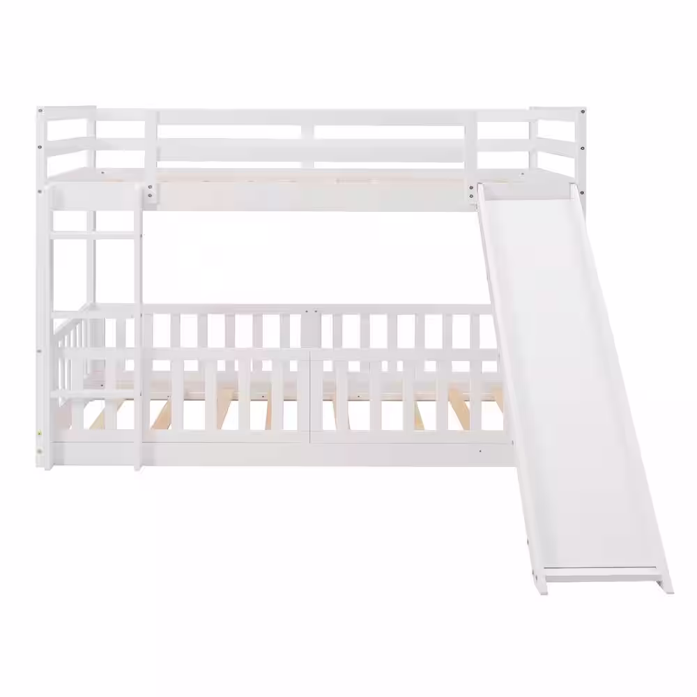 Harper & Bright Designs White Twin Over Twin Wood Bunk Bed with Slide and Ladder