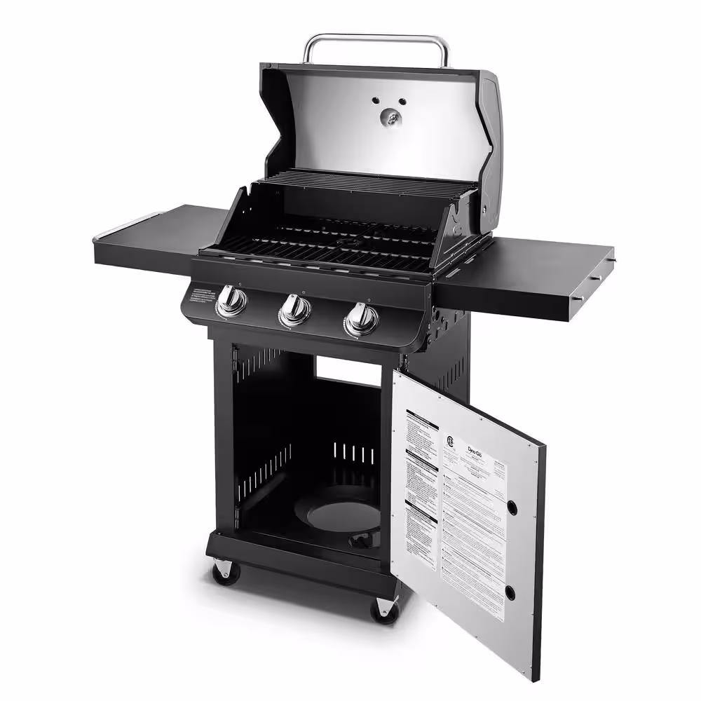 Dyna-Glo Premier 3-Burner Propane Gas Grill in Black with Folding Side Tables