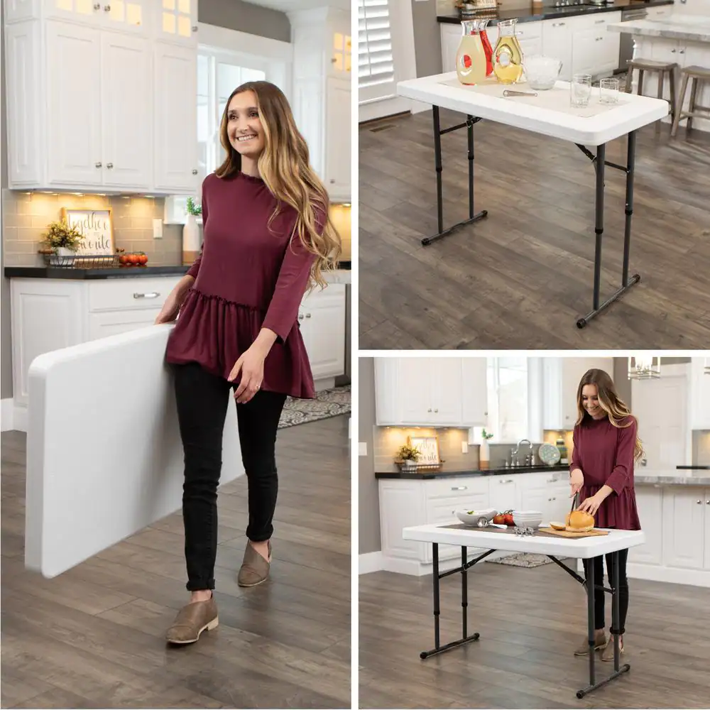 Lifetime 4 ft. White Granite Resin Adjustable Height Commercial Folding Table
