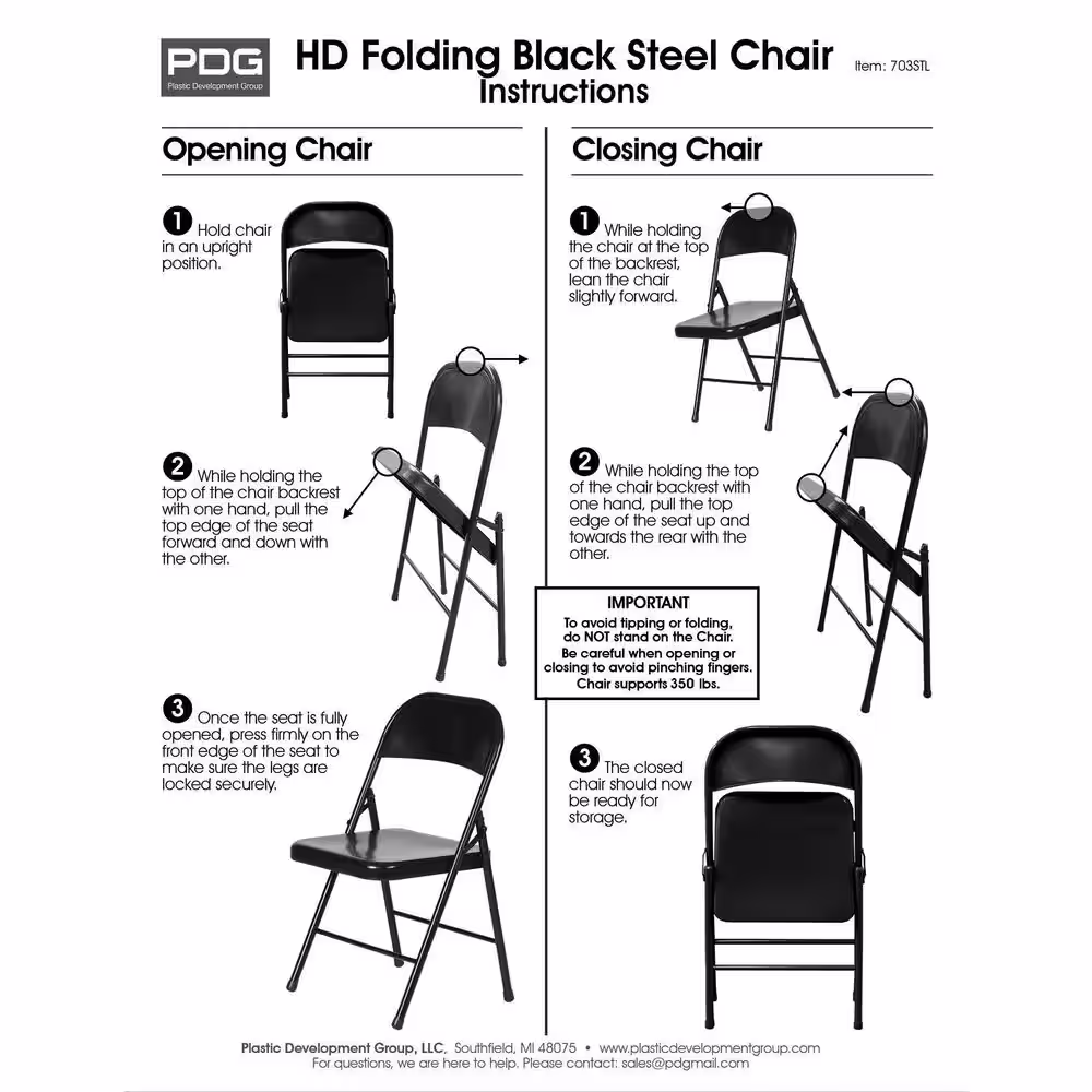 Plastic Development Group Commercial Party Heavy Duty Steel Metal Folding Chair, Black