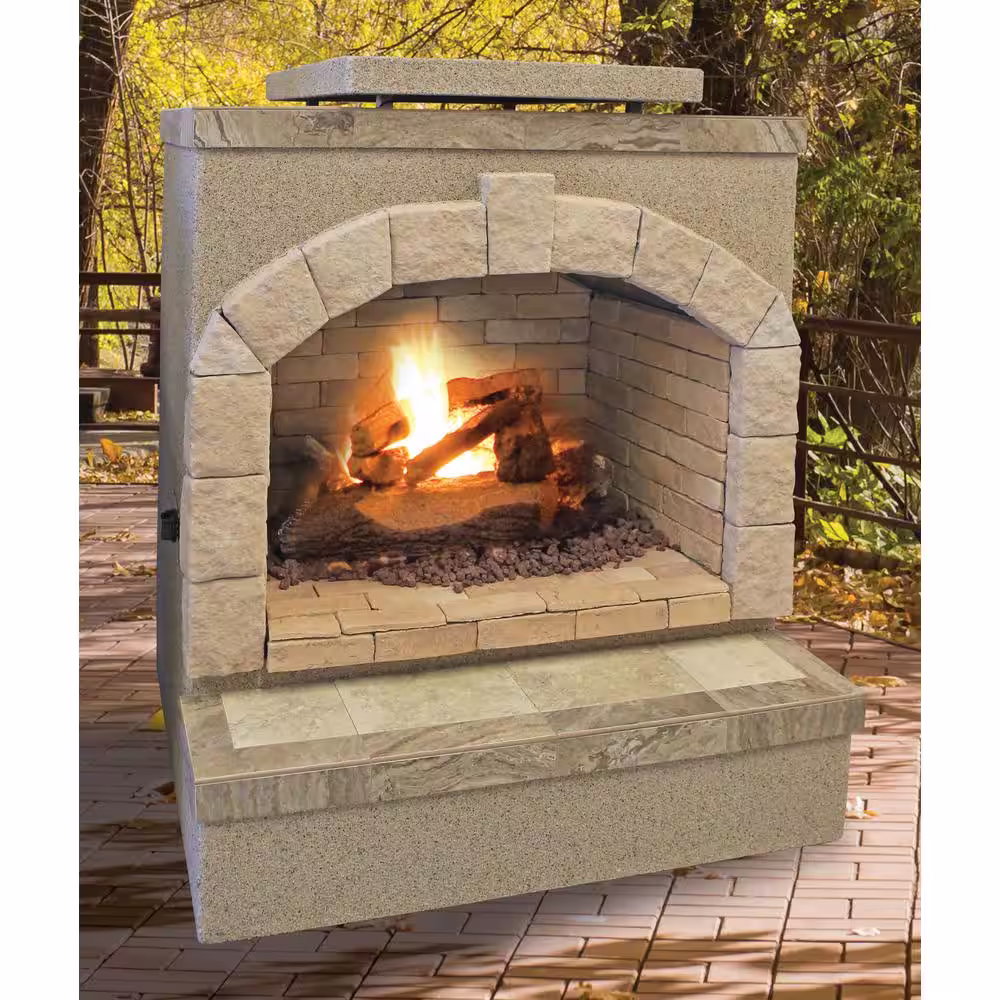 Cal Flame 59 in. Tile and Stucco Propane Gas Outdoor Fireplace