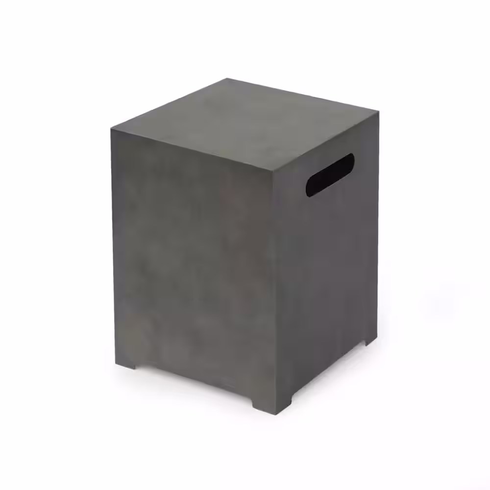 Noble House Wellington 15.25 in. x 19.75 in. Rectangular Concrete Propane Fire Pit in Dark Grey with Tank Holder