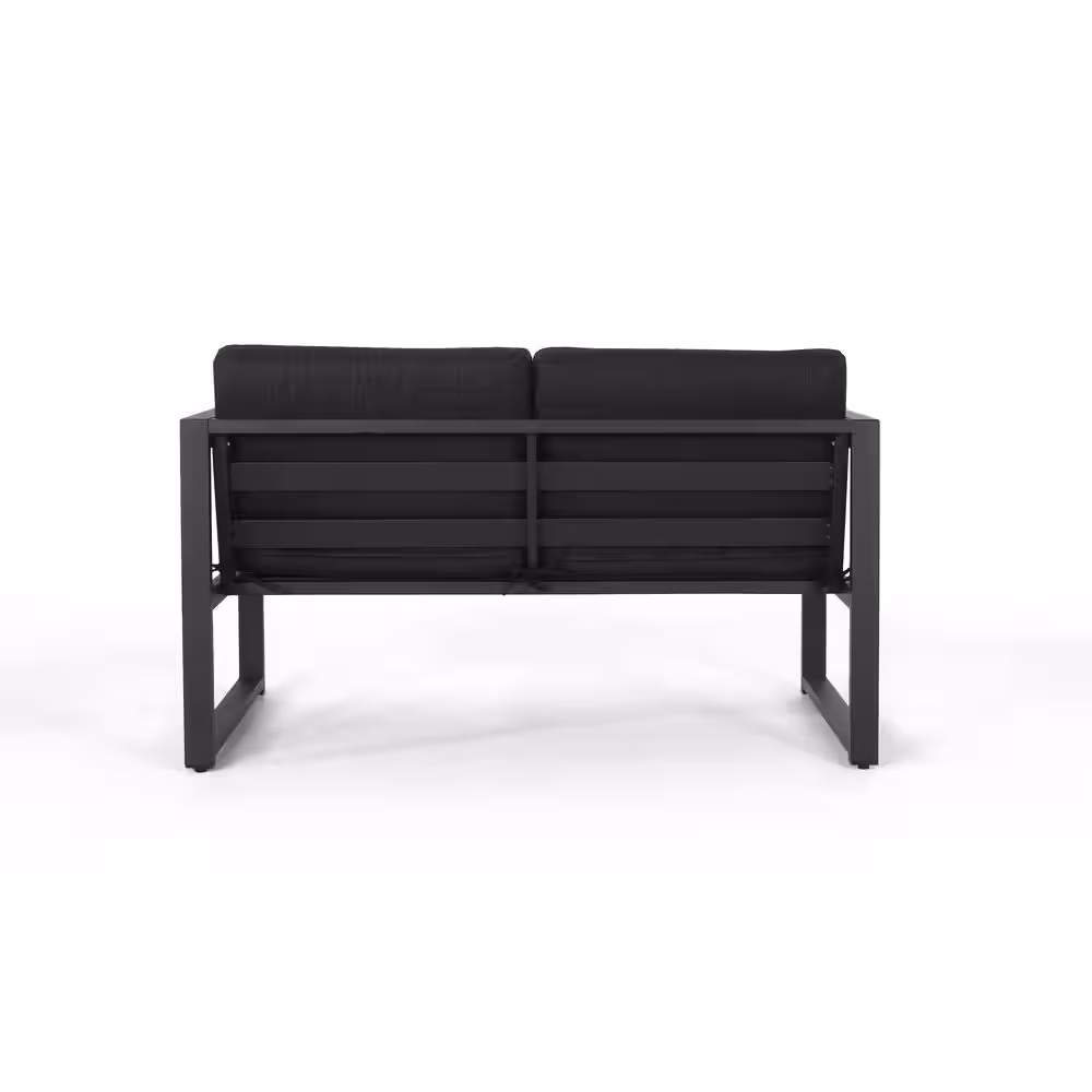 Noble House Navan Dark Gray 4-Piece Aluminum Patio Conversation Set with Dark gray Cushions