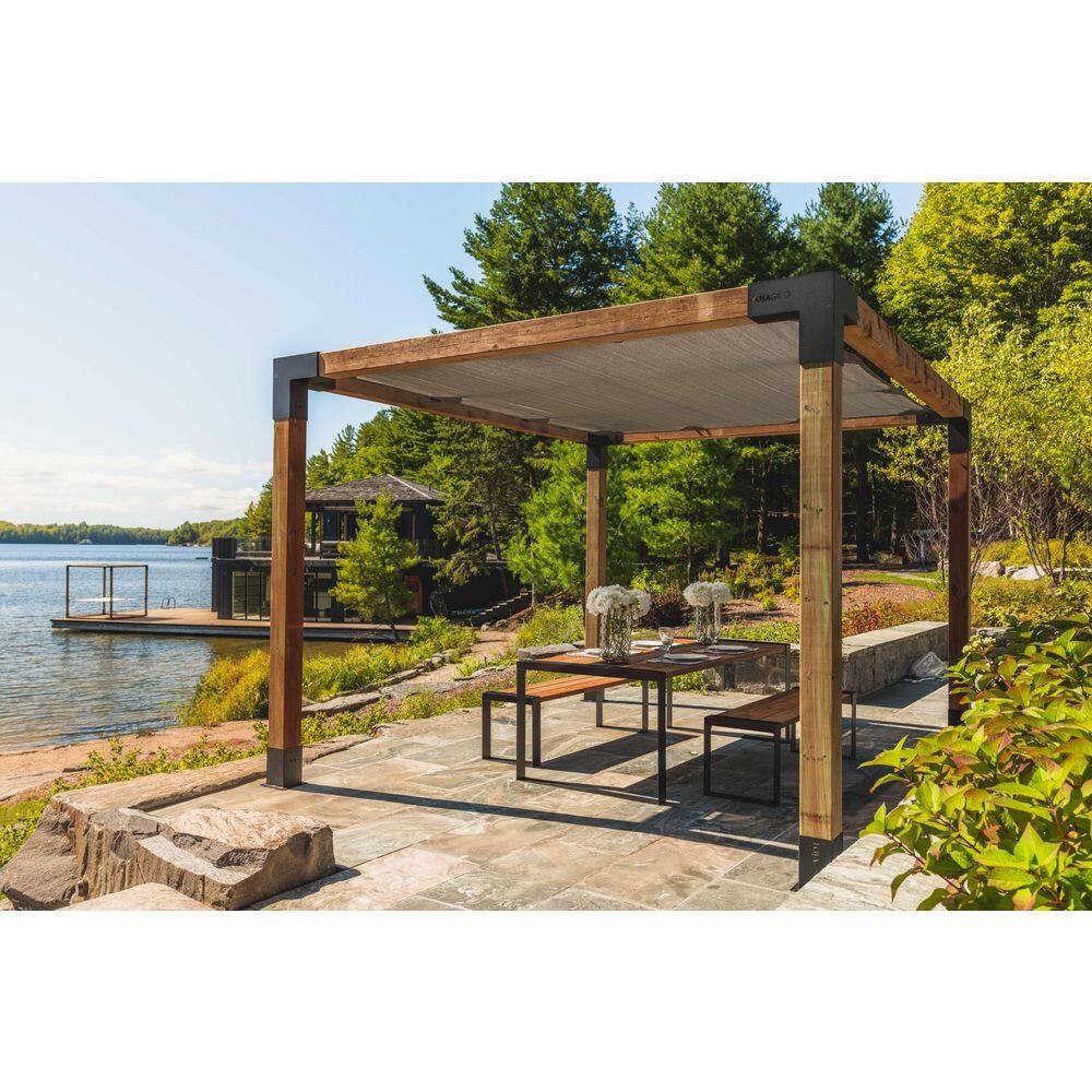 TOJA GRID 8 ft. L x 12 ft. W Pergola Kit with Denim Shade Sail, 6x6 Wood
