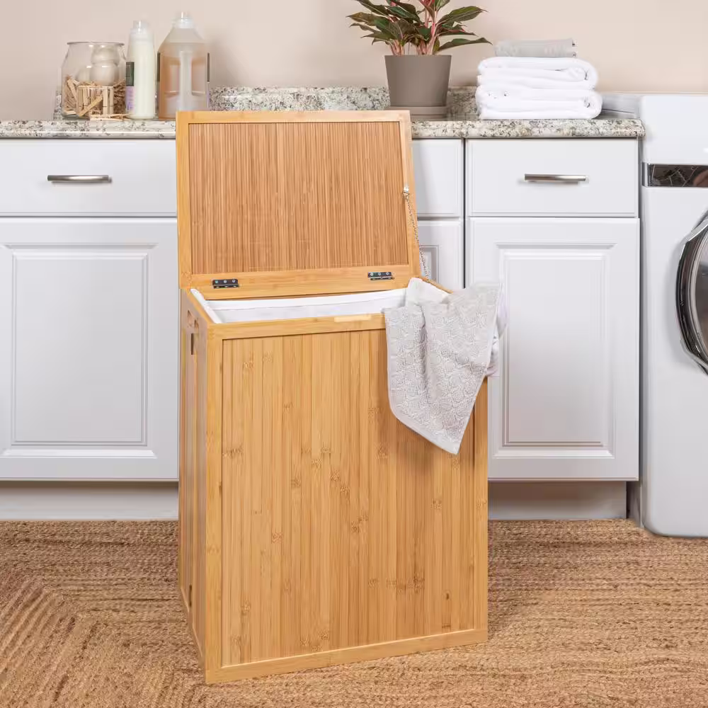 HOUSEHOLD ESSENTIALS Natural Bamboo Hamper with Lid