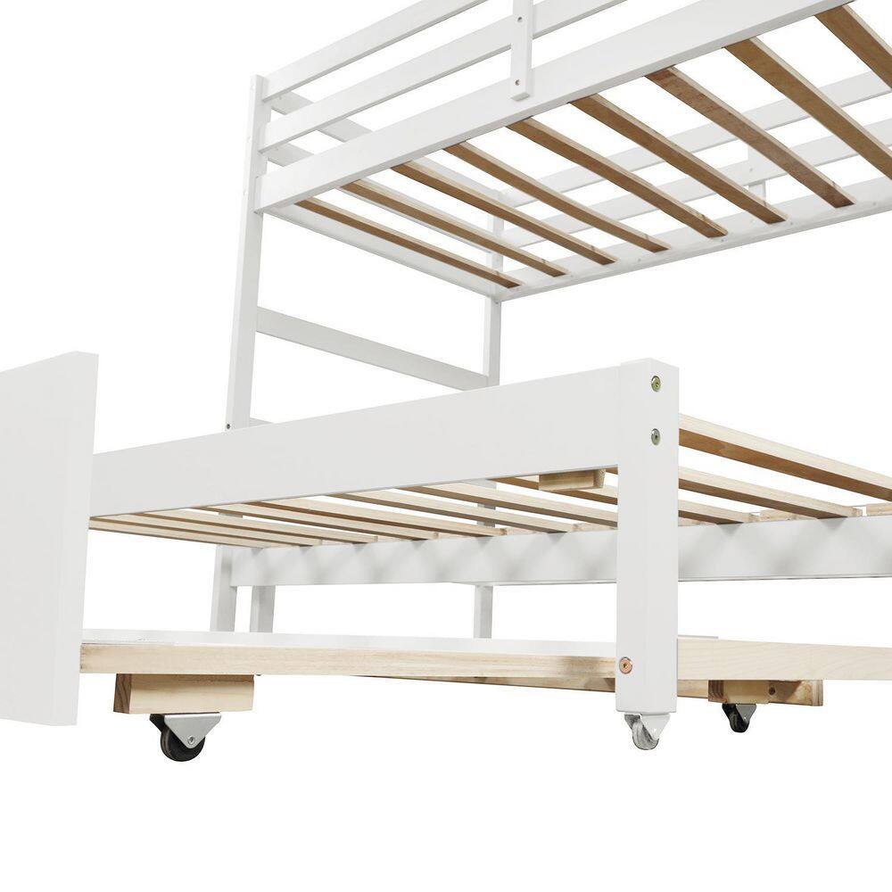 None White Twin Over Twin/King (Irregular King) Bunk Bed with Twin Trundle, Extendable Bunk Bed