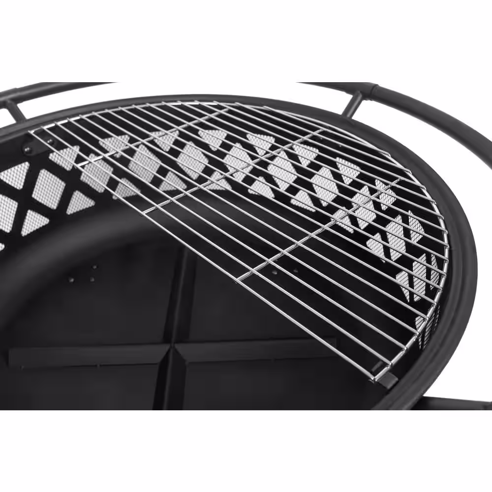 Pleasant Hearth Traverse 35 in. x 24.21 in. Round Steel Wood Burning Black Fire Pit