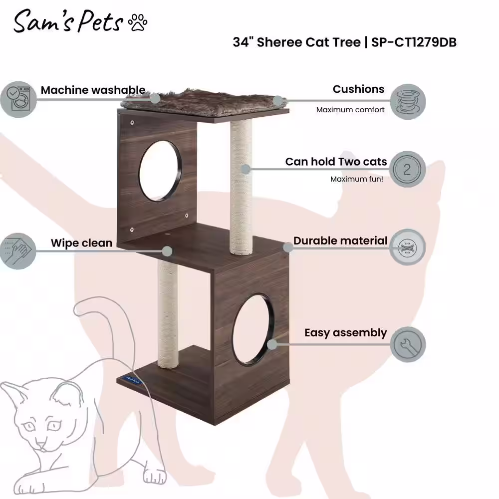 Sam's Pets Sheree 34 in. Dark Brown Cat Tree
