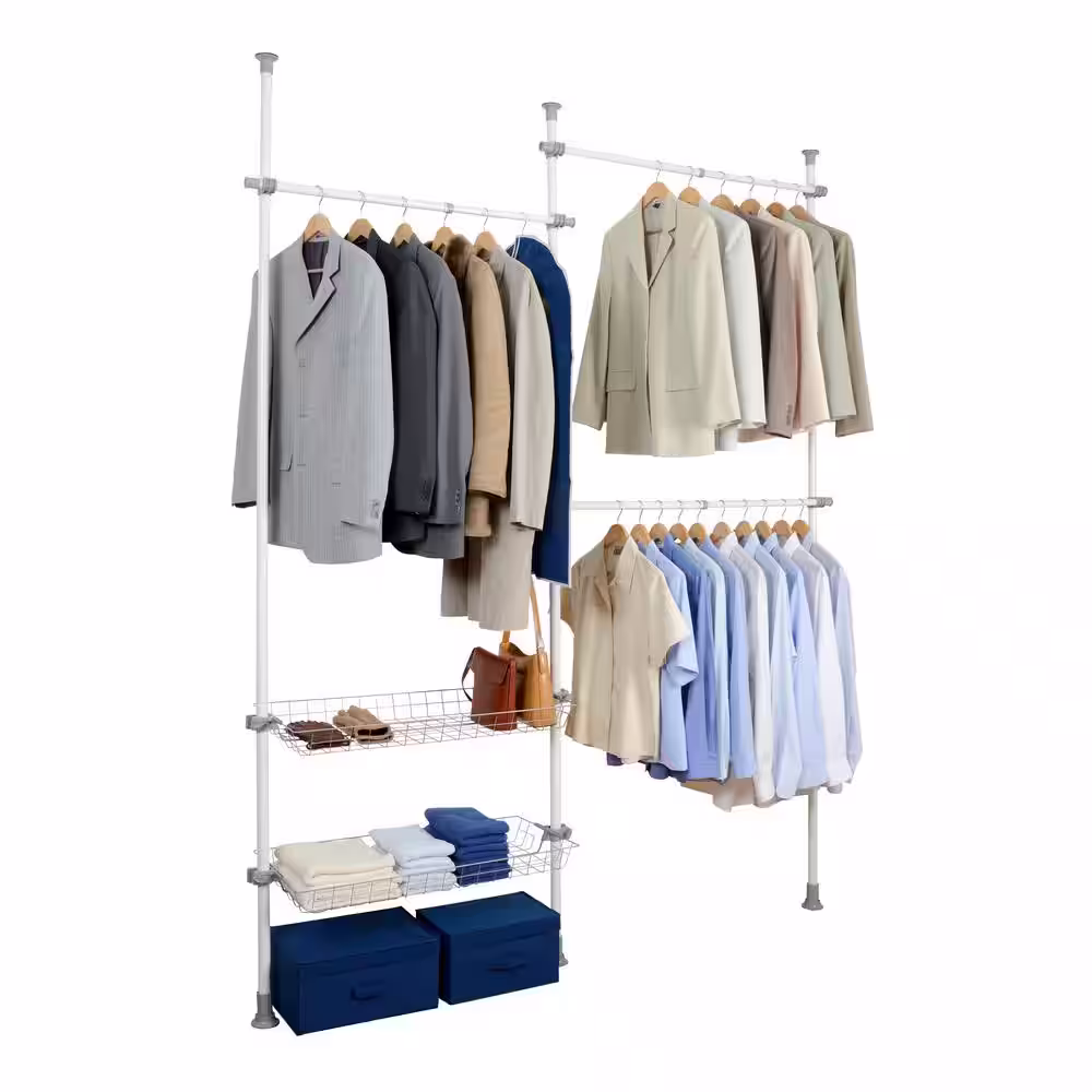 Wenko Herkules Duo 14.96 in. D x 64.57-84.65 in. W x 64.96-118.11 in. H White Powder-Coated Steel Tension Mount Closet System