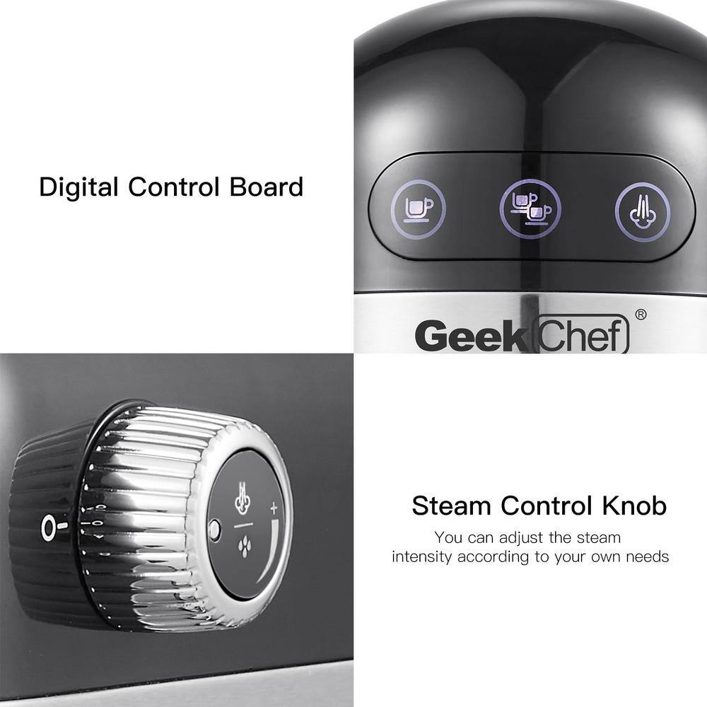 None 1350-Watt 2-Cup Black Espresso Machine 20-Bar Compact Coffee Maker with Milk Frother Steam Wand and 1.4 l Water Tank