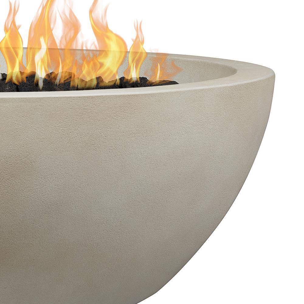 JENSEN CO Pompton 38 in. Round Concrete Composite Propane Fire Pit in Fog with Vinyl Cover