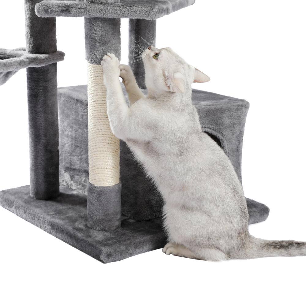 Foobrues Gray Cat Tree Multi-Level Cat Tower with Sisal Covered Scratching Posts, Spacious Condo, Cozy Hammock and Plush Perch