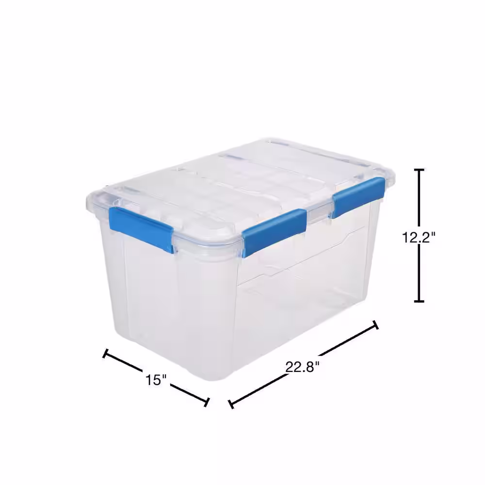 Ezy Storage IP67 Rated 50 Liter Waterproof Plastic Storage Tote with Lid, Clear