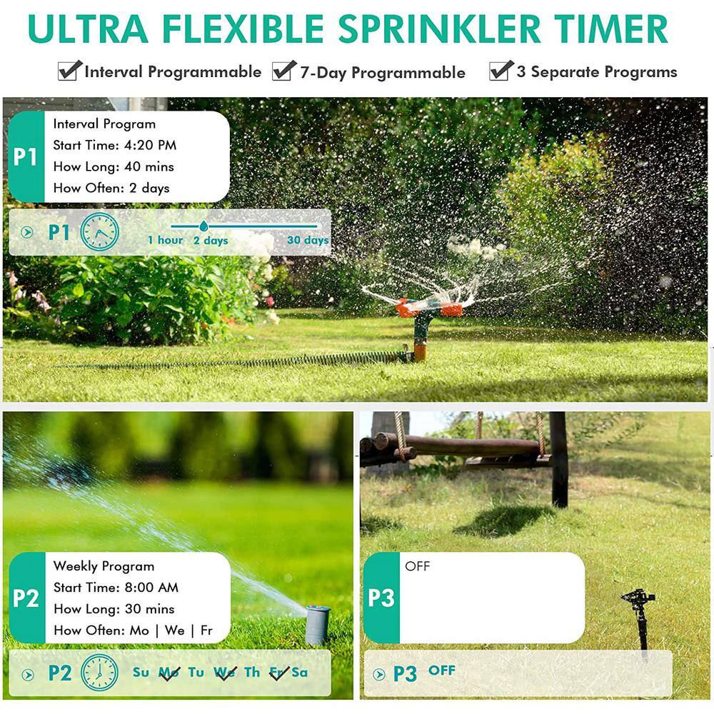 None Interval & 7-Day Programmable Water Timer, Sprinkler Timer with Dual Modes, Garden Hose Timer with 3 Separate Programs