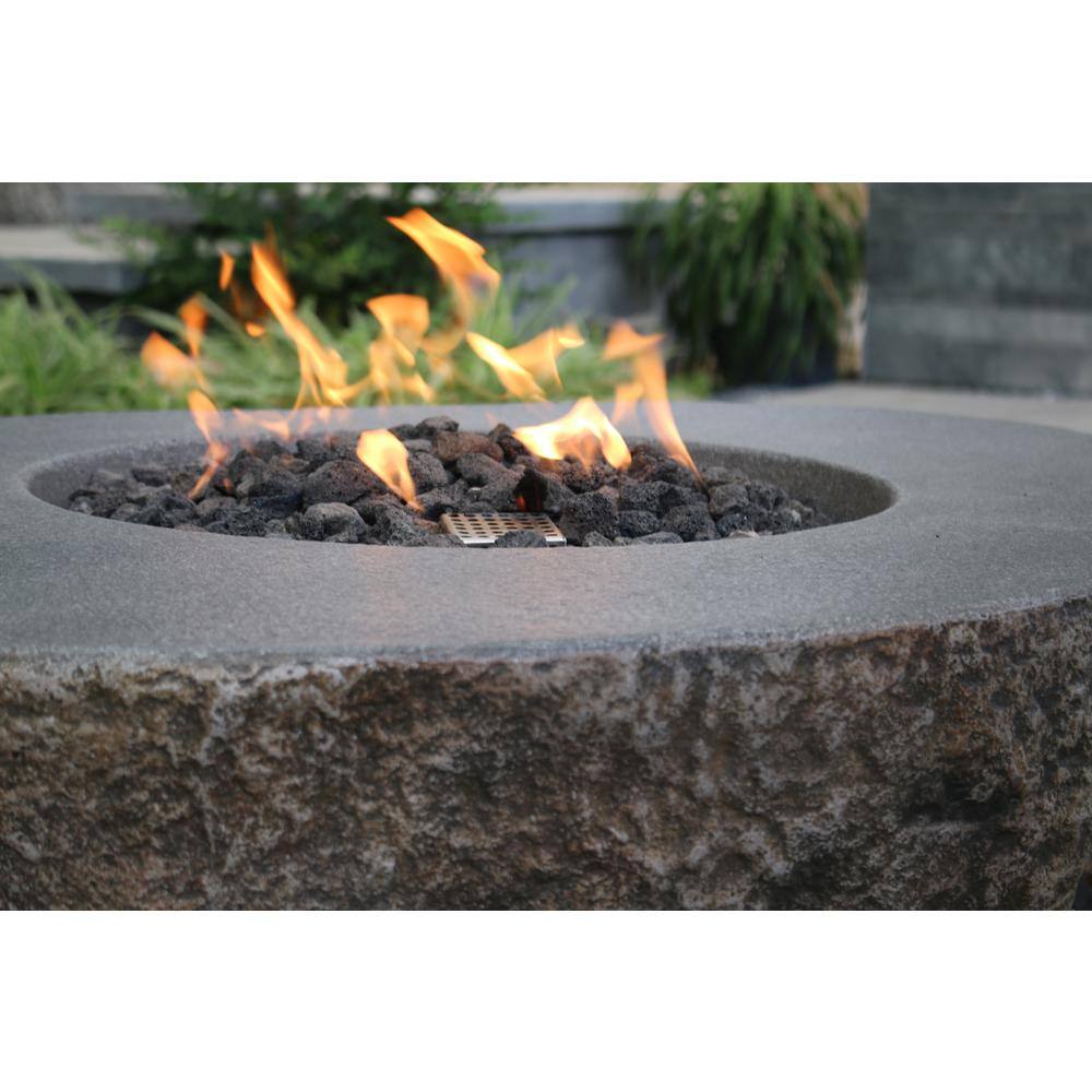 Elementi Boulder 43 in. x 35 in. x 16 in. Irregular Oval Concrete Natural Gas Fire Pit Table in Dark Gray