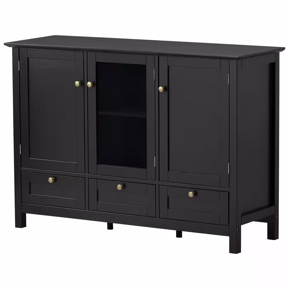 None 44.9 in. Black Rectangle Wood Console Table Modern Sideboard with 3 Doors and 3 Drawers for Living Room Dining Room