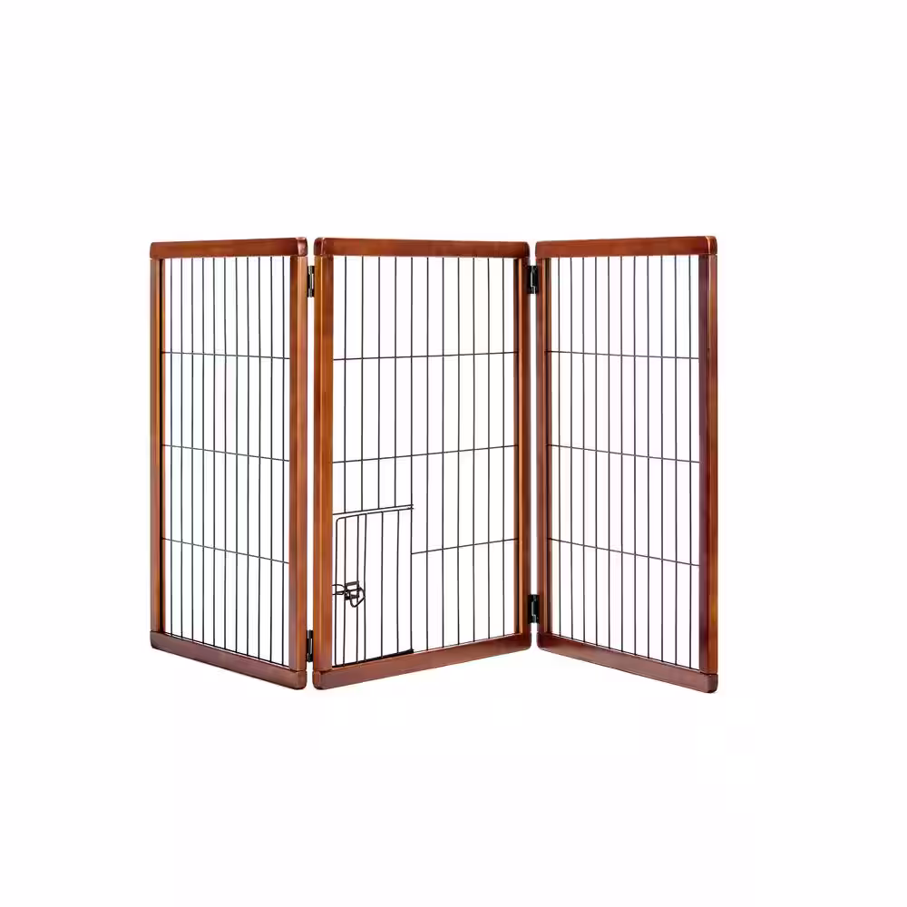 None Carlson Wood 3-Panel Extra Tall Free Standing Pet Gate with Small Pet Door