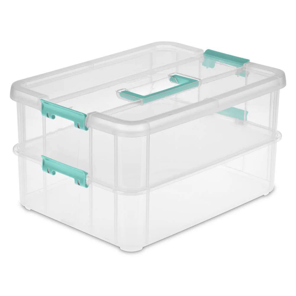 Sterilite Convenient Home 2-Tier Layer Stack Carry Storage Box, Clear (12-Pack)