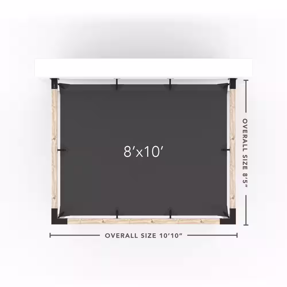 TOJA GRID 8 ft. in. x 10 ft. in. Wall Mount Pergola Kit with Graphite Shade Sail, for 4x4 Wood