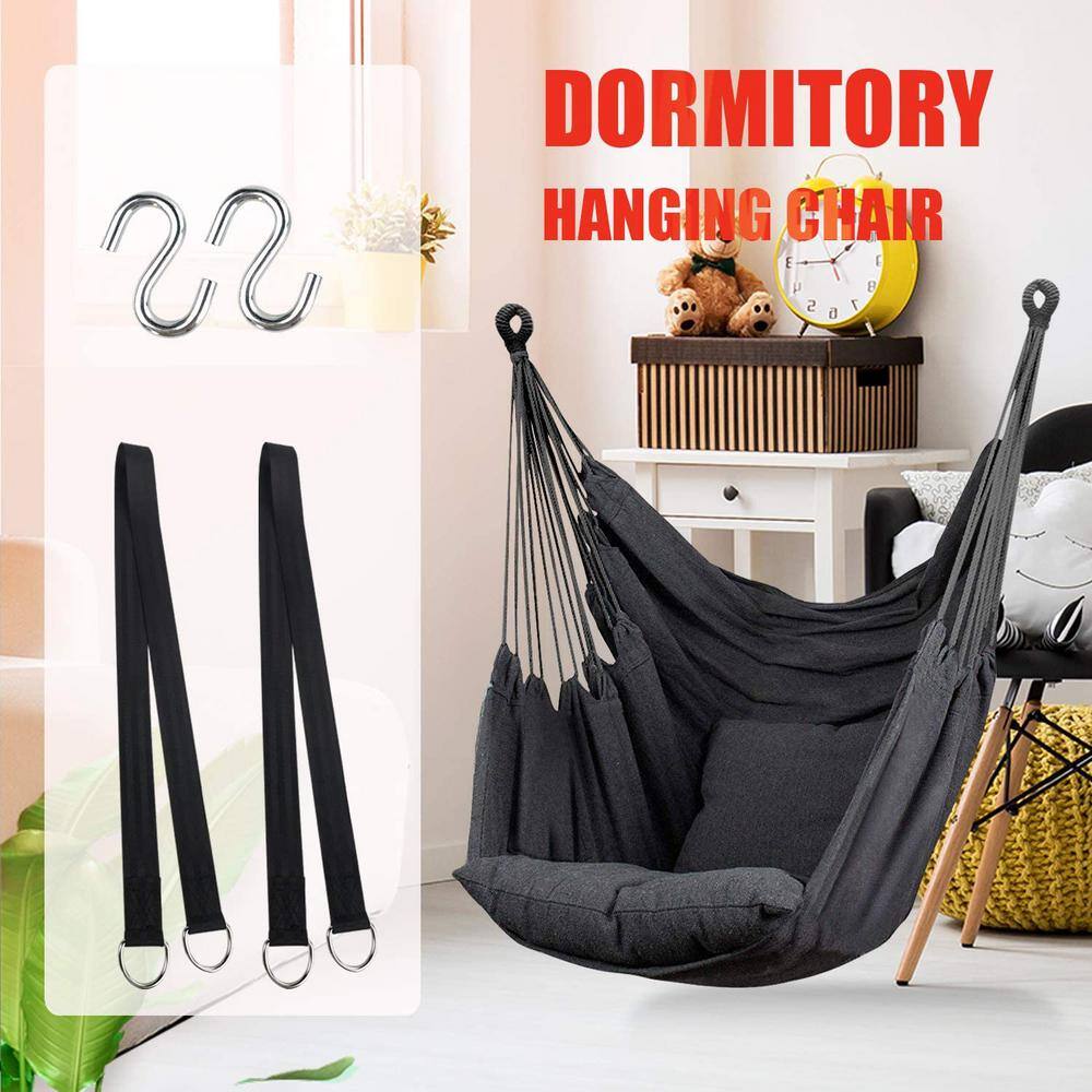 None Hammock Chair Hanging Rope Swing, Max 300 lbs. Hanging Chair with Pocket- Quality Cotton Weave (Dark Gray)